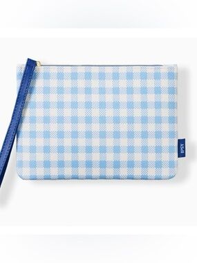 Ipsy Blue Gingham Faux Leather Glam Bag Wristlet